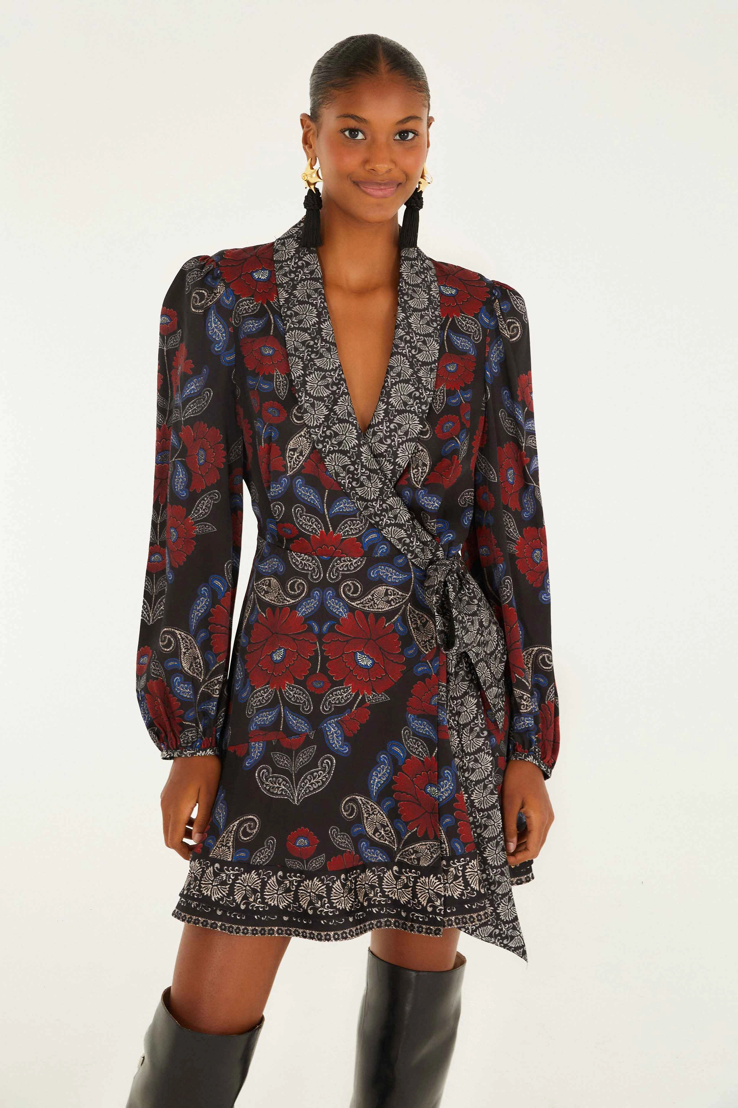 Black Valentina Wrap Lenzing? Ecovero? Viscose Mini Dress Smart Outfits NoiseFreeFabric Chic Tone