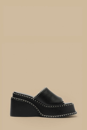 breathable materials Black Wedge Mule Sandal