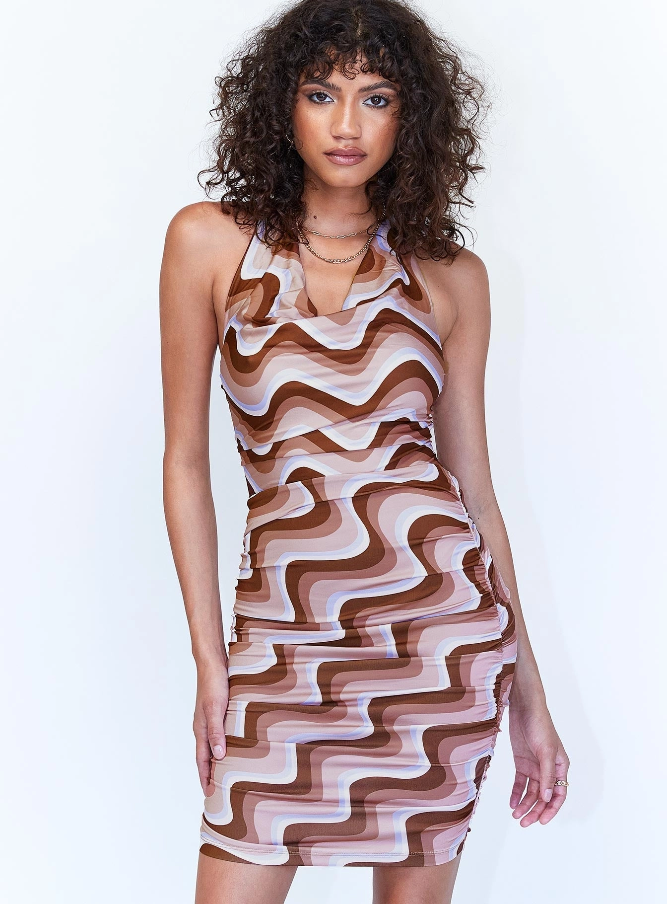 Holiday-Party Bliss Mini Dress Brown Multi