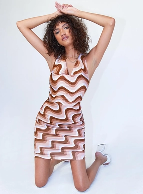 Bliss Mini Dress Brown Multi Casual event outfit Chic and Cozy