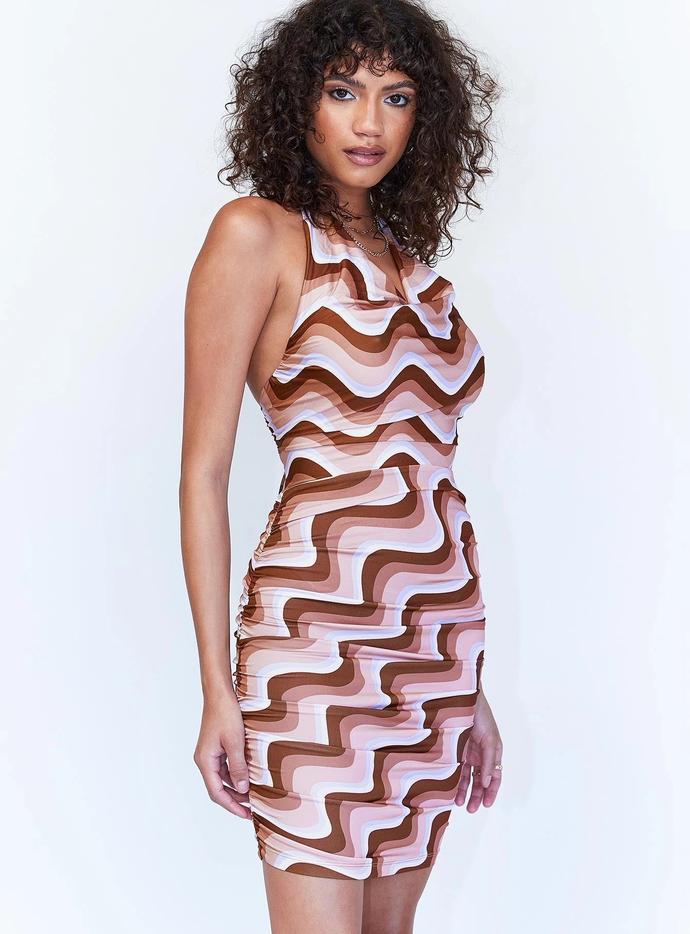Velvet-Touch Day Chic Bliss Mini Dress Brown Multi