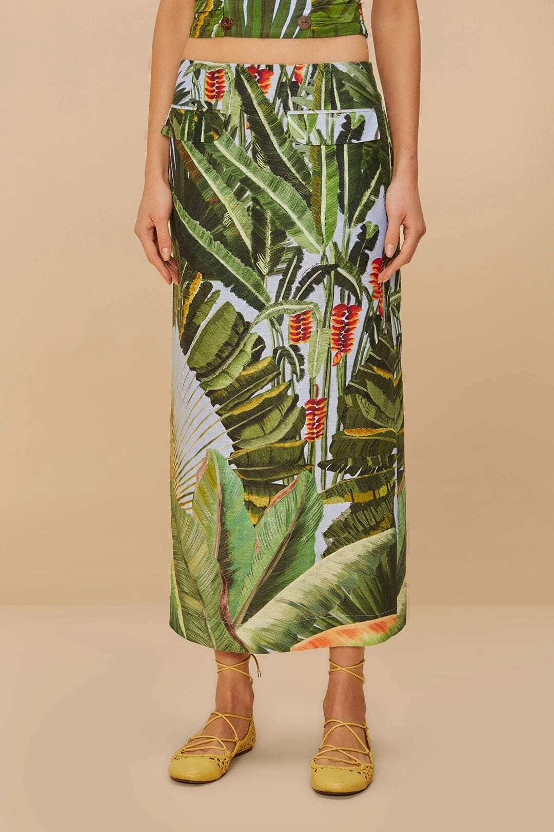 Blue Amazonia Forest Euroflax? Premium Linen Maxi Skirt Hygienic Coating Soft Palette