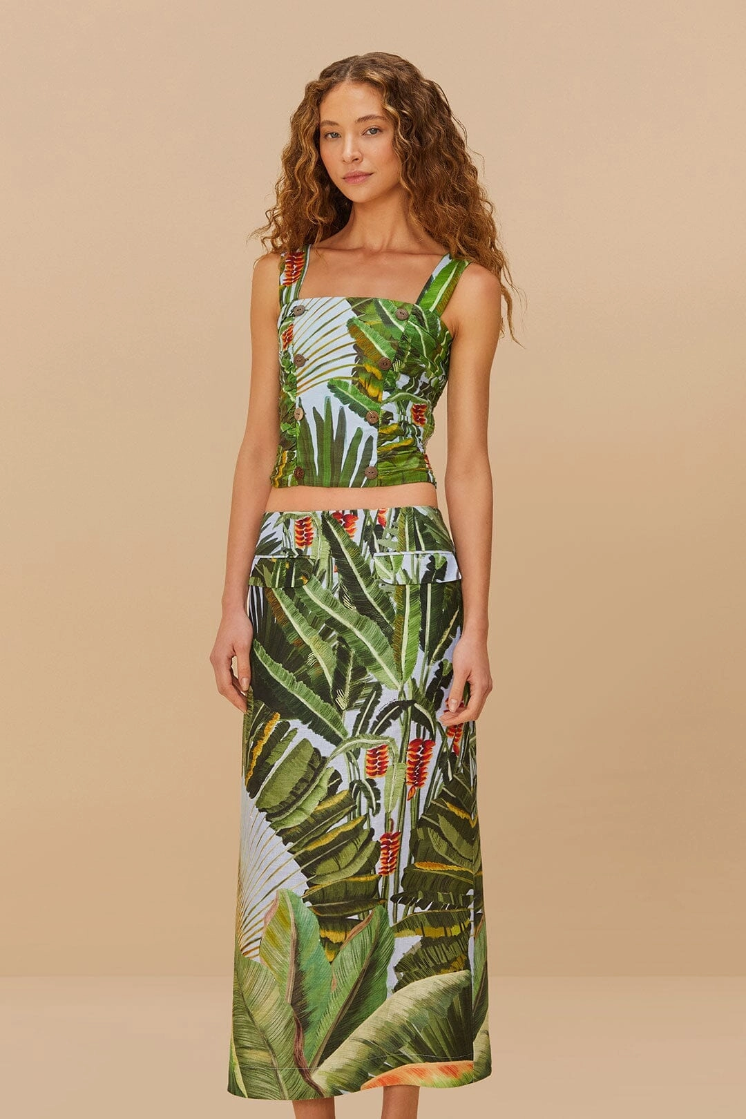 Clean Cut Machine washable Blue Amazonia Forest Euroflax? Premium Linen Maxi Skirt