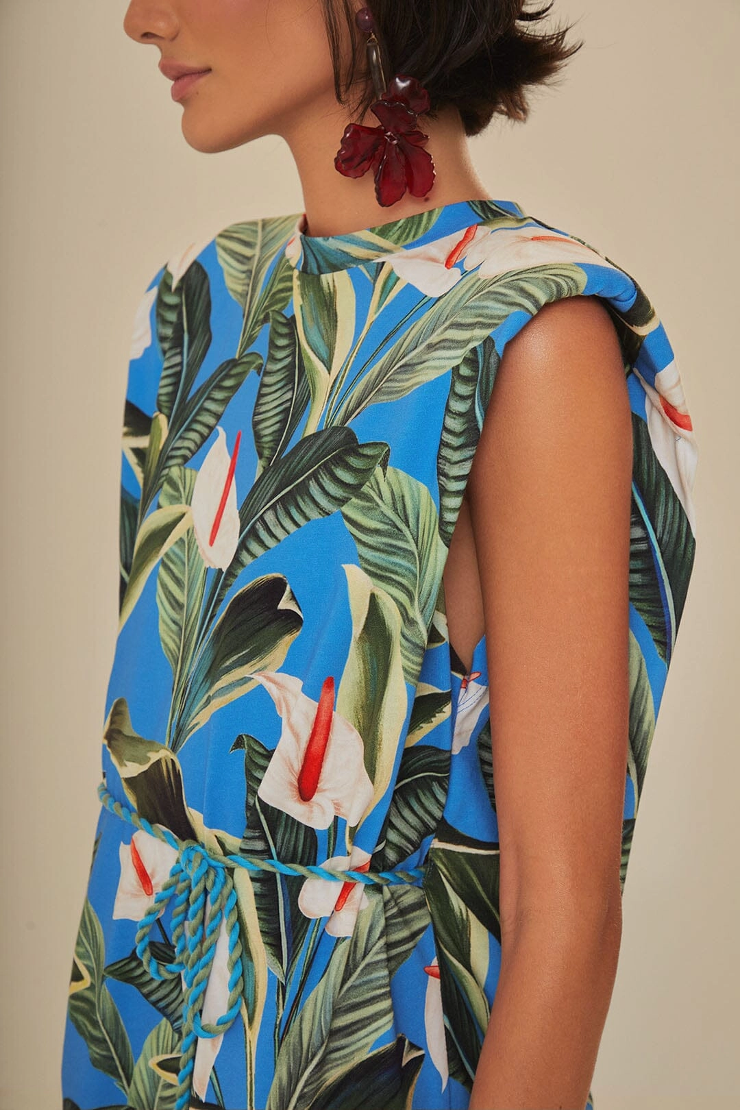 Blue Anthurium Garden Organic Cotton Mini T-Shirt Dress Effortless Vibe Perfect for Outdoors