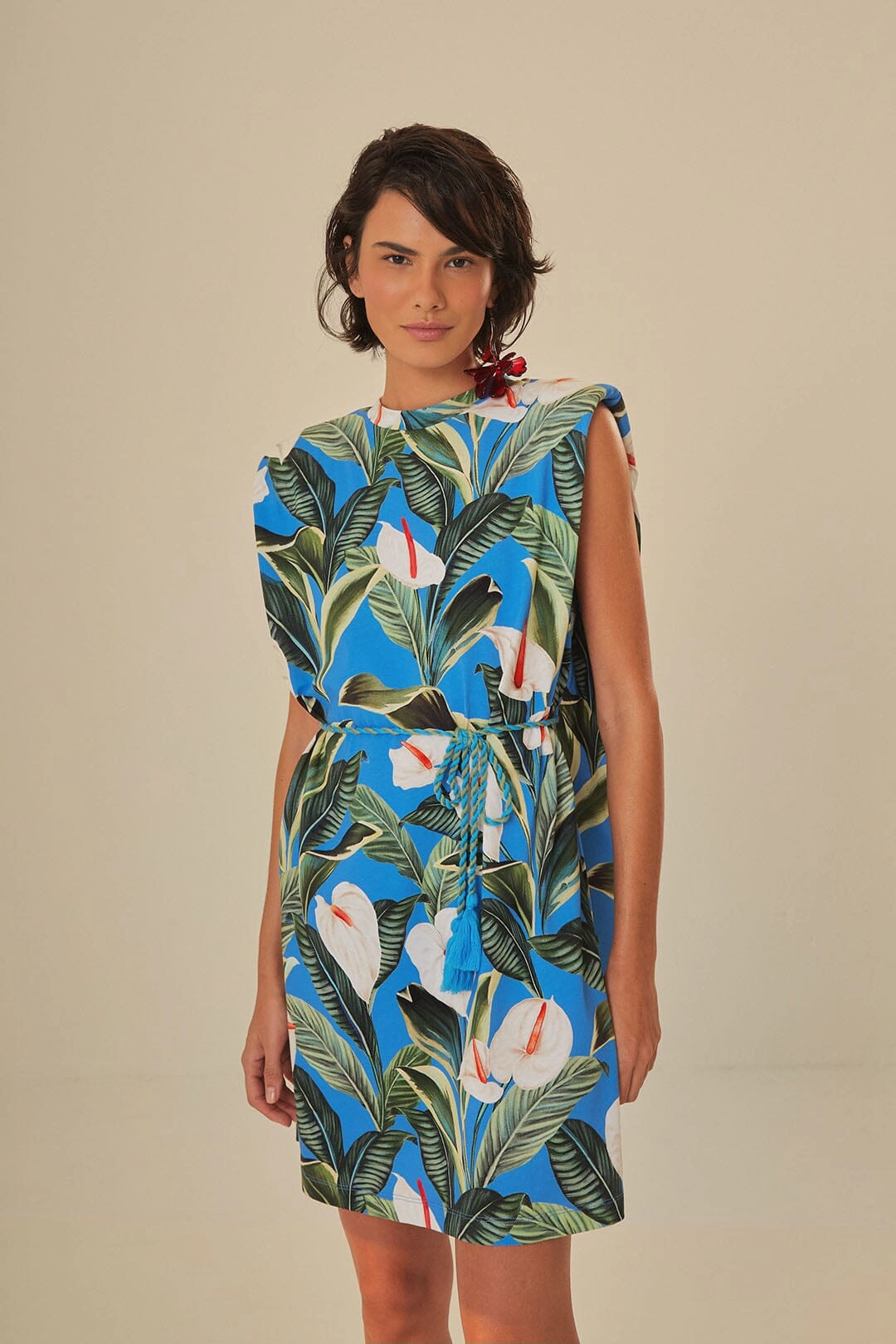 Blue Anthurium Garden Organic Cotton Mini T-Shirt Dress Active Fashion