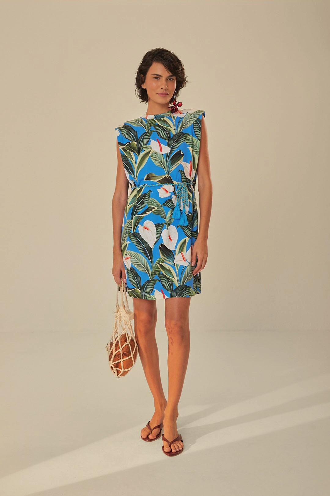 Blue Anthurium Garden Organic Cotton Mini T-Shirt Dress Stretch Fabric Technology