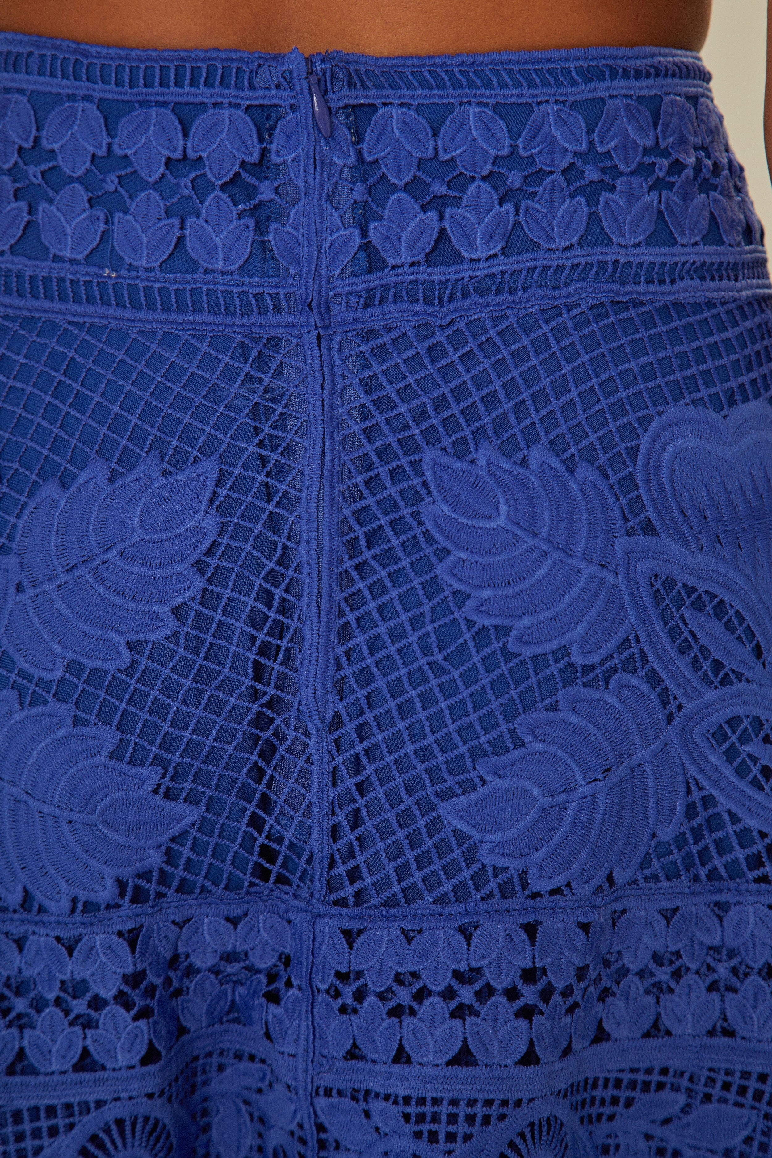 Chic Appeal Semi Sheer Blue Guipure Midi Skirt