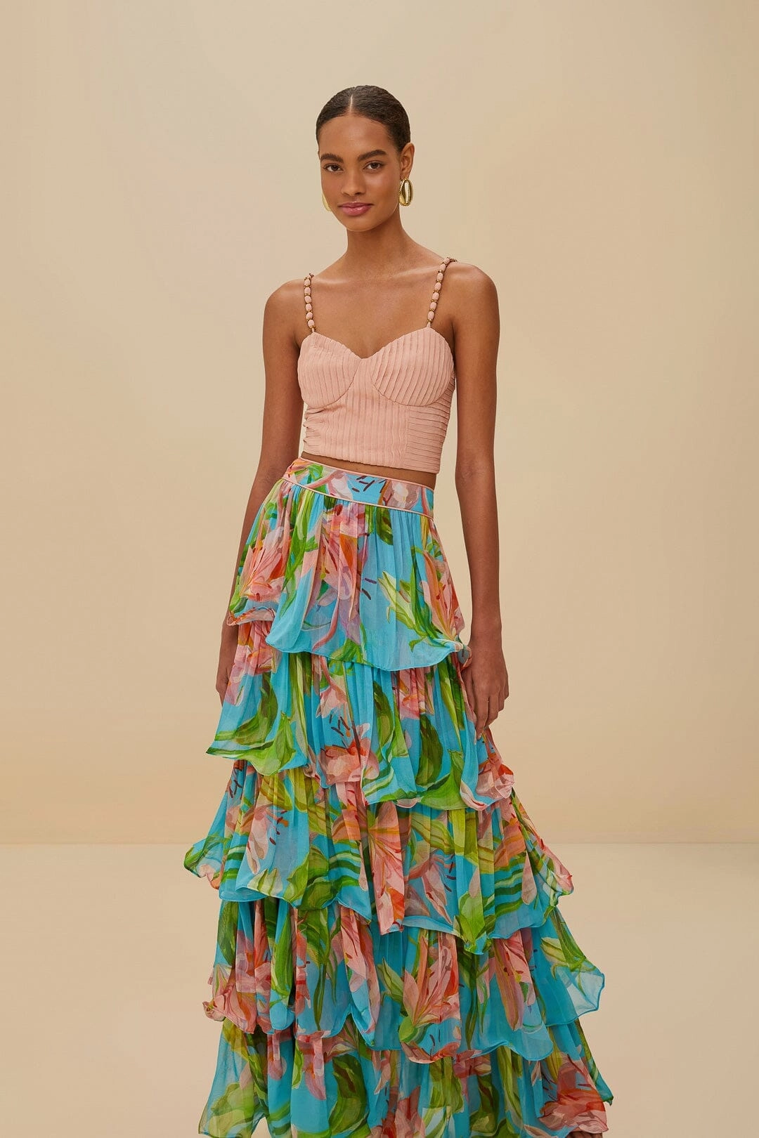 Blue Lily Bloom Maxi Skirt Design Detail Fresh Detail