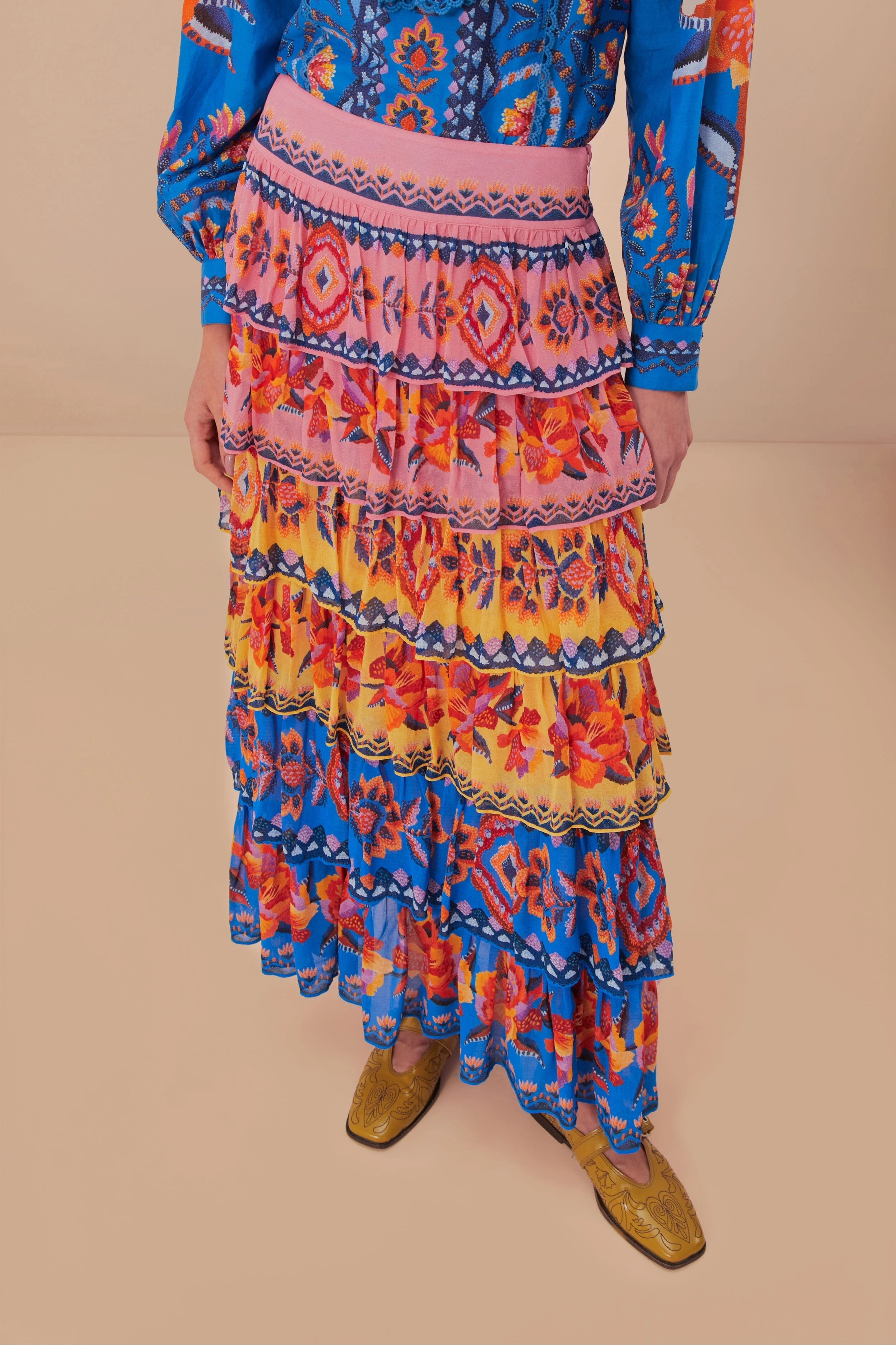 Fresh Style A Line Cut Blue Lucy Floral Ainika Maxi Skirt