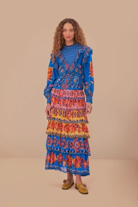 Blue Lucy Floral Ainika Maxi Skirt Simple Style Outfit Mix