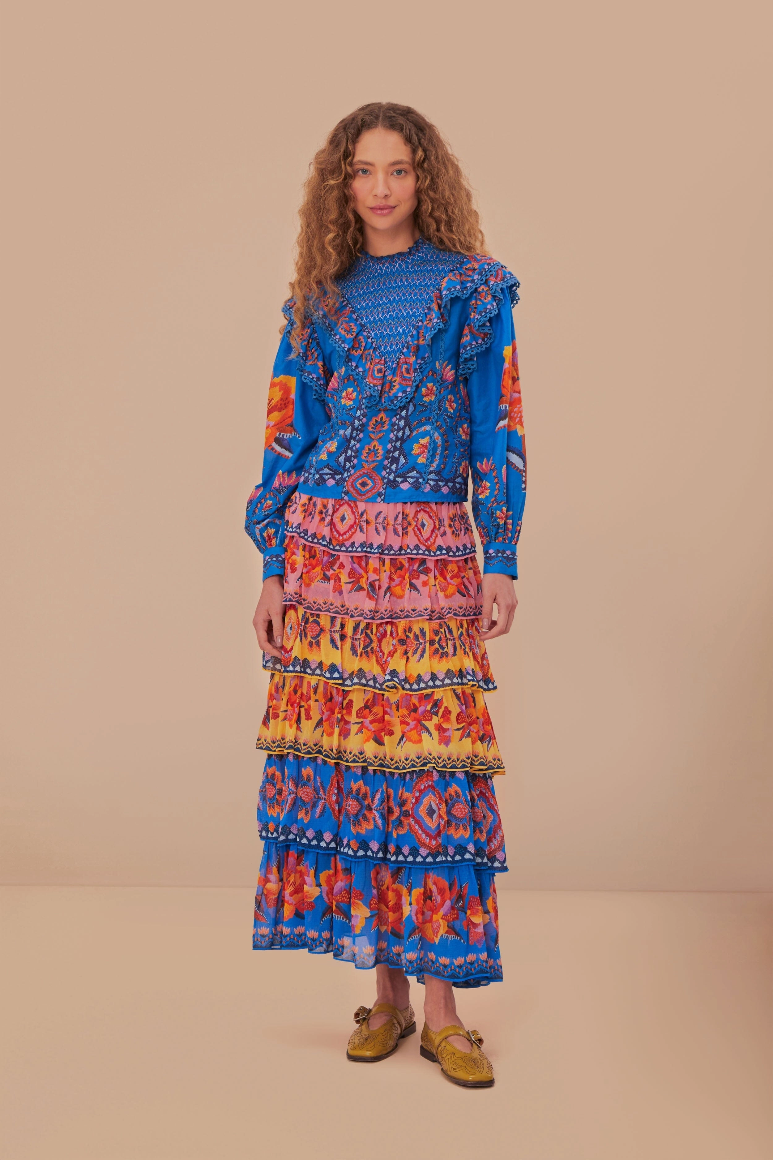 Blue Lucy Floral Ainika Maxi Skirt Simple Style Outfit Mix