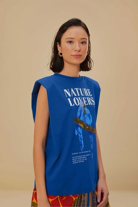 Versatile Comfort Eco Friendly Dye Blue Nature Lovers Shoulder Pad Organic Cotton T-Shirt