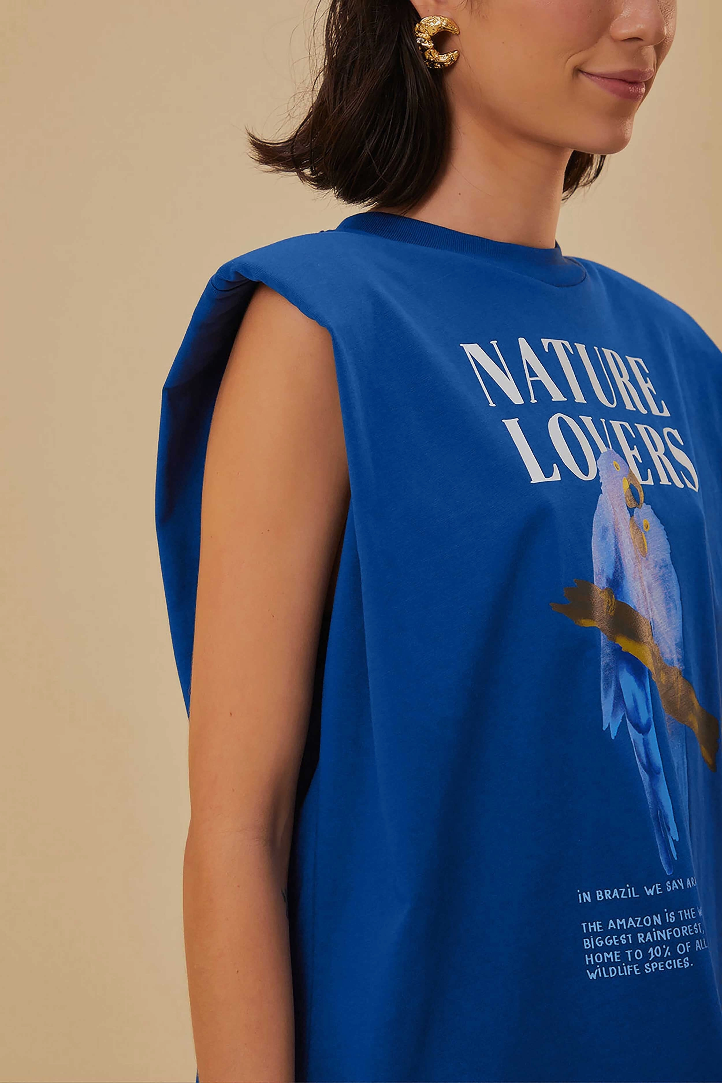 Cozy Look Wear Blue Nature Lovers Shoulder Pad Organic Cotton T-Shirt