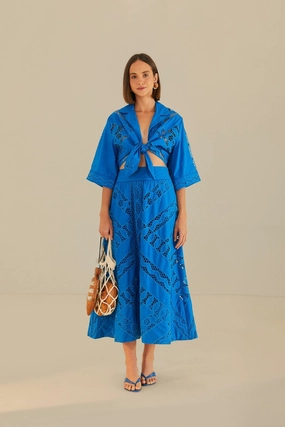 Blue Striped Richelieu Midi Skirt Photography Session Comfort Waistline