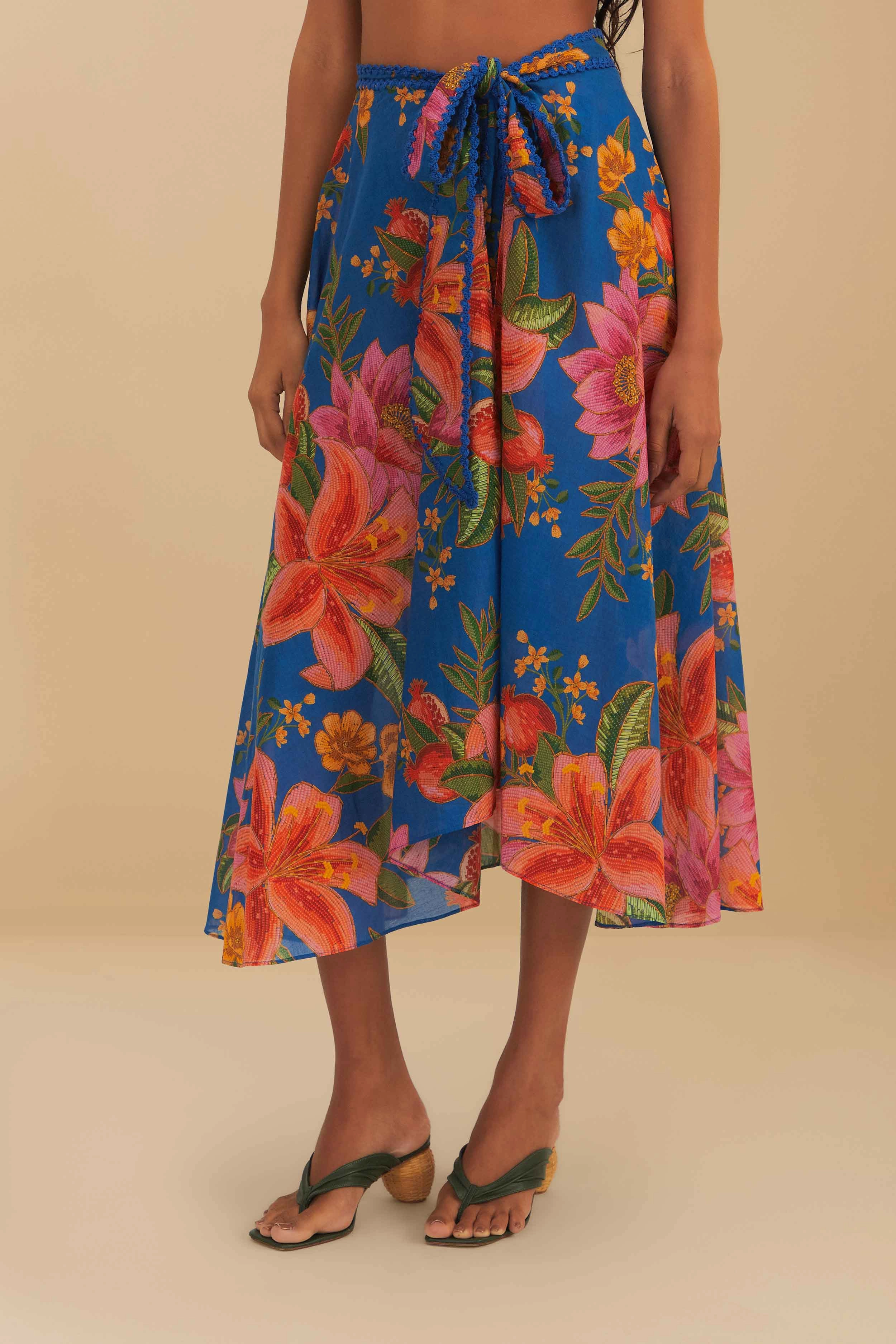 Blue Summer Fruit Midi Skirt Fashion Energy