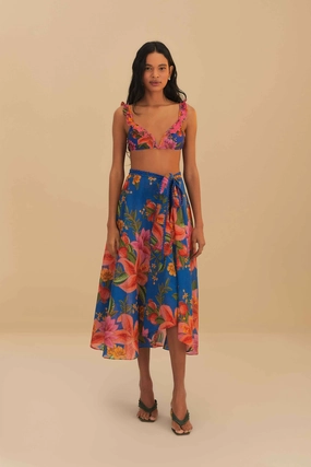 Blue Summer Fruit Midi Skirt Contemporary Design Evening Outing