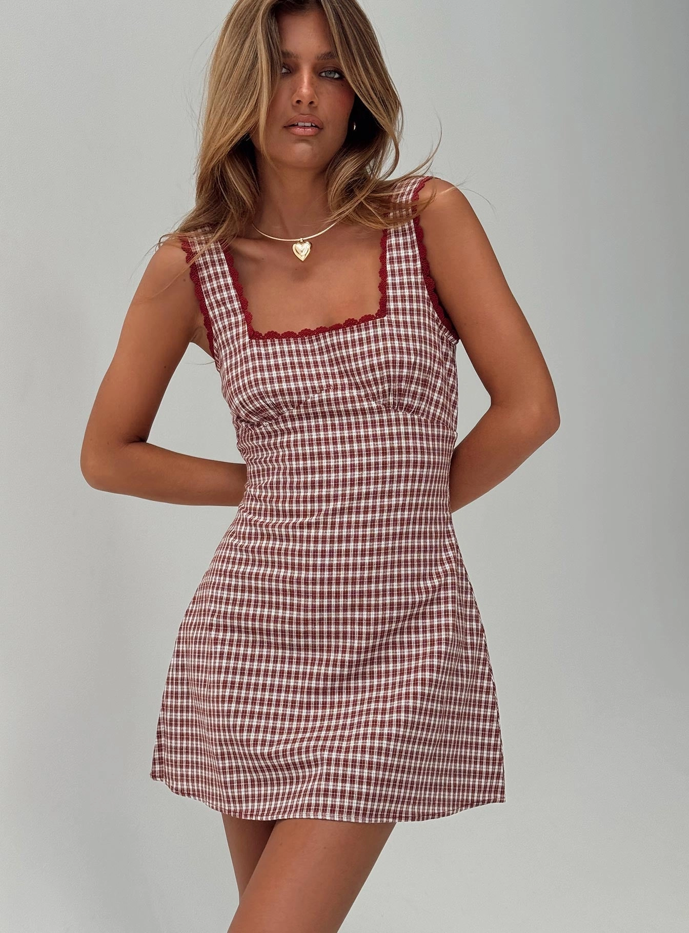 Dasha Mini Dress Red Check Social Ease Sleek And Stylish