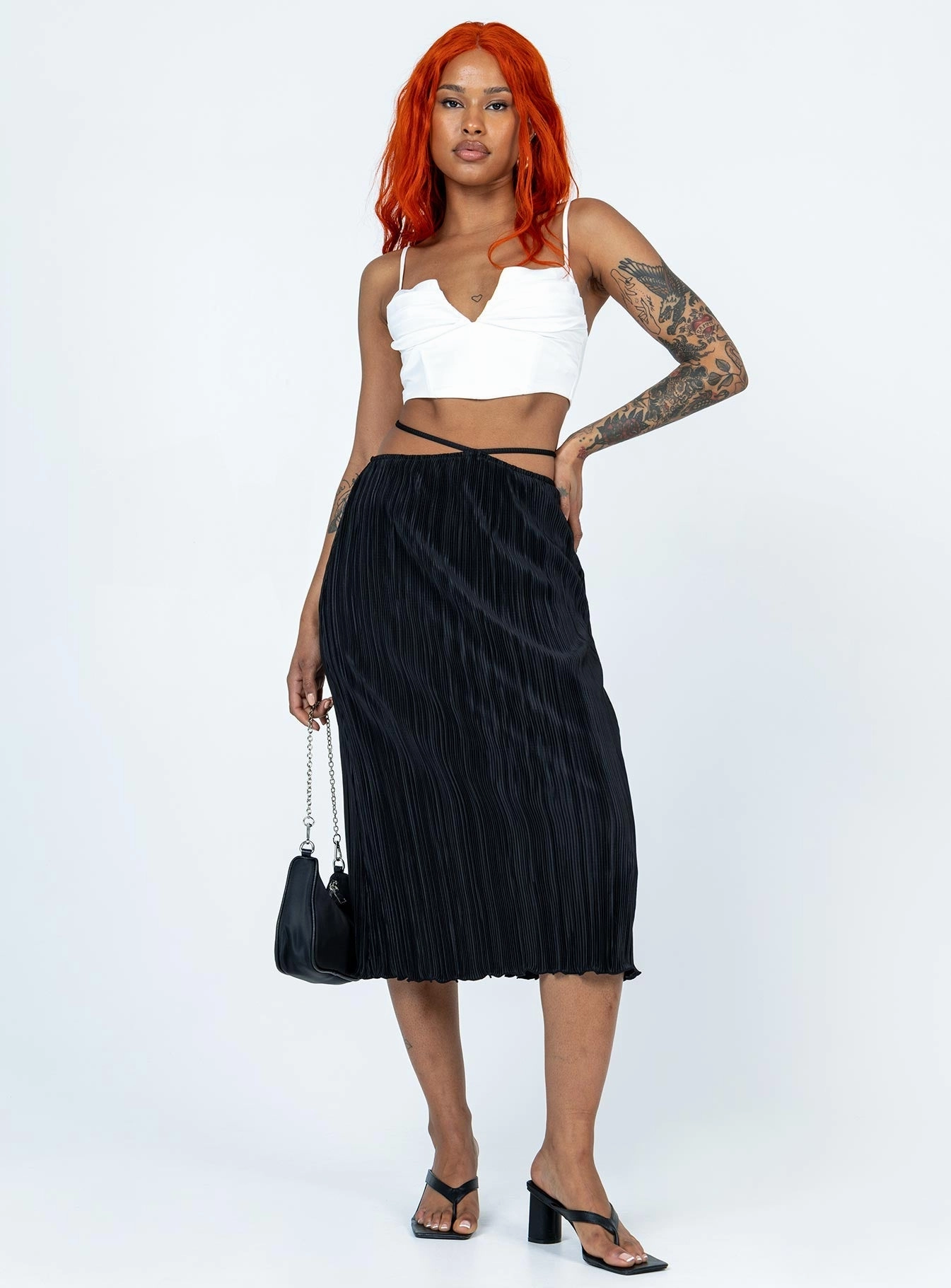 Pastel tone Material Innovation Blanca Midi Skirt Black