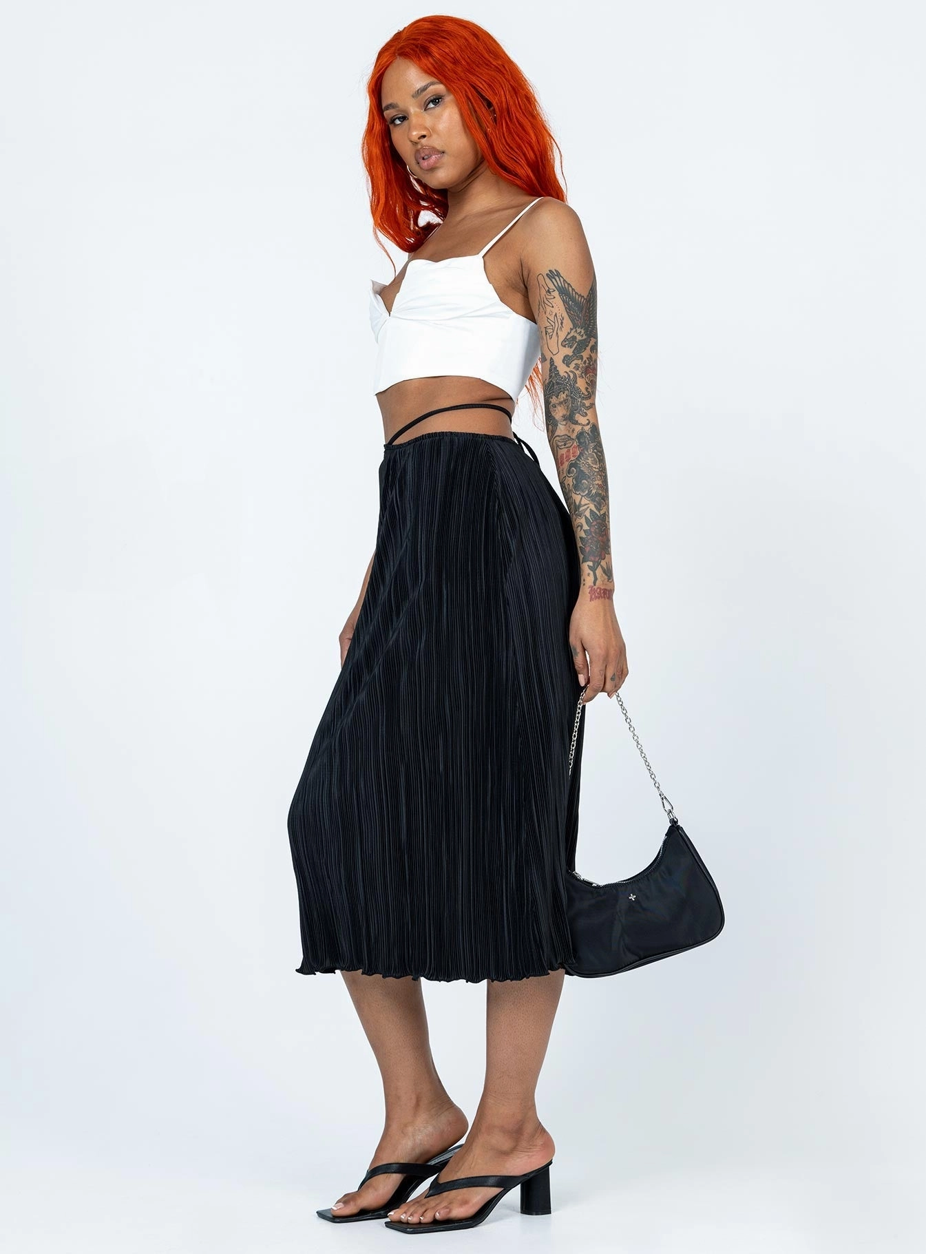 Blanca Midi Skirt Black Drawstring closure Polished Look