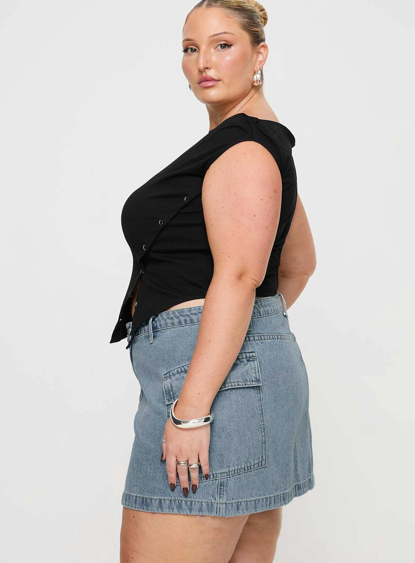 Roll Up Hem Zakai Cargo Denim Mini Skirt Light Blue Denim Curve