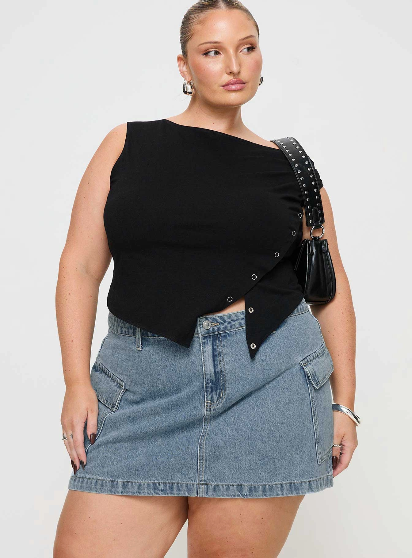 Creative Fashion Cuffed hem Zakai Cargo Denim Mini Skirt Light Blue Denim Curve