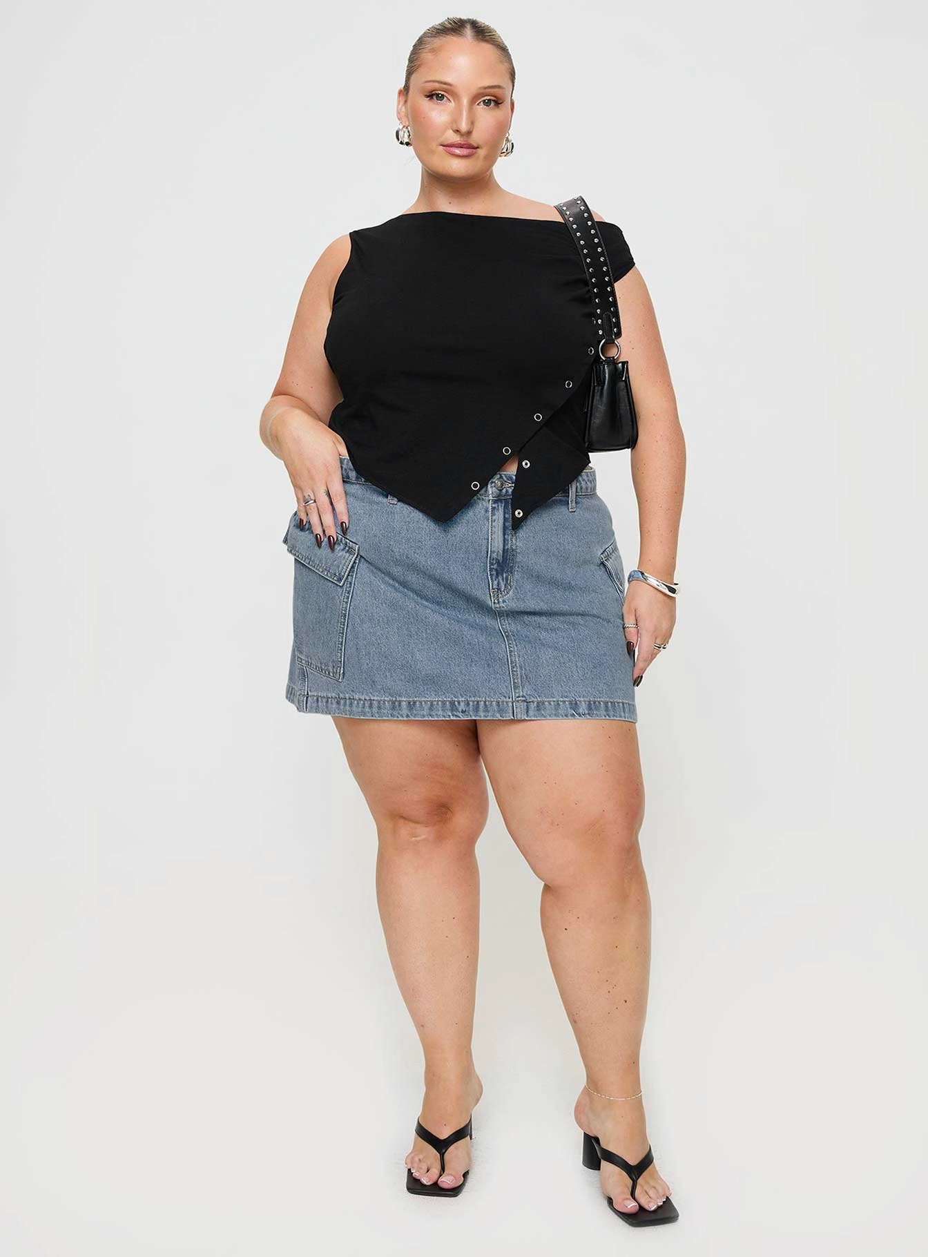 Hygienic Coating Elegant Texture Zakai Cargo Denim Mini Skirt Light Blue Denim Curve