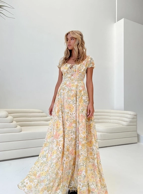 Masuda Maxi Dress Yellow Floral Fast Chic Dreamy Silhouette