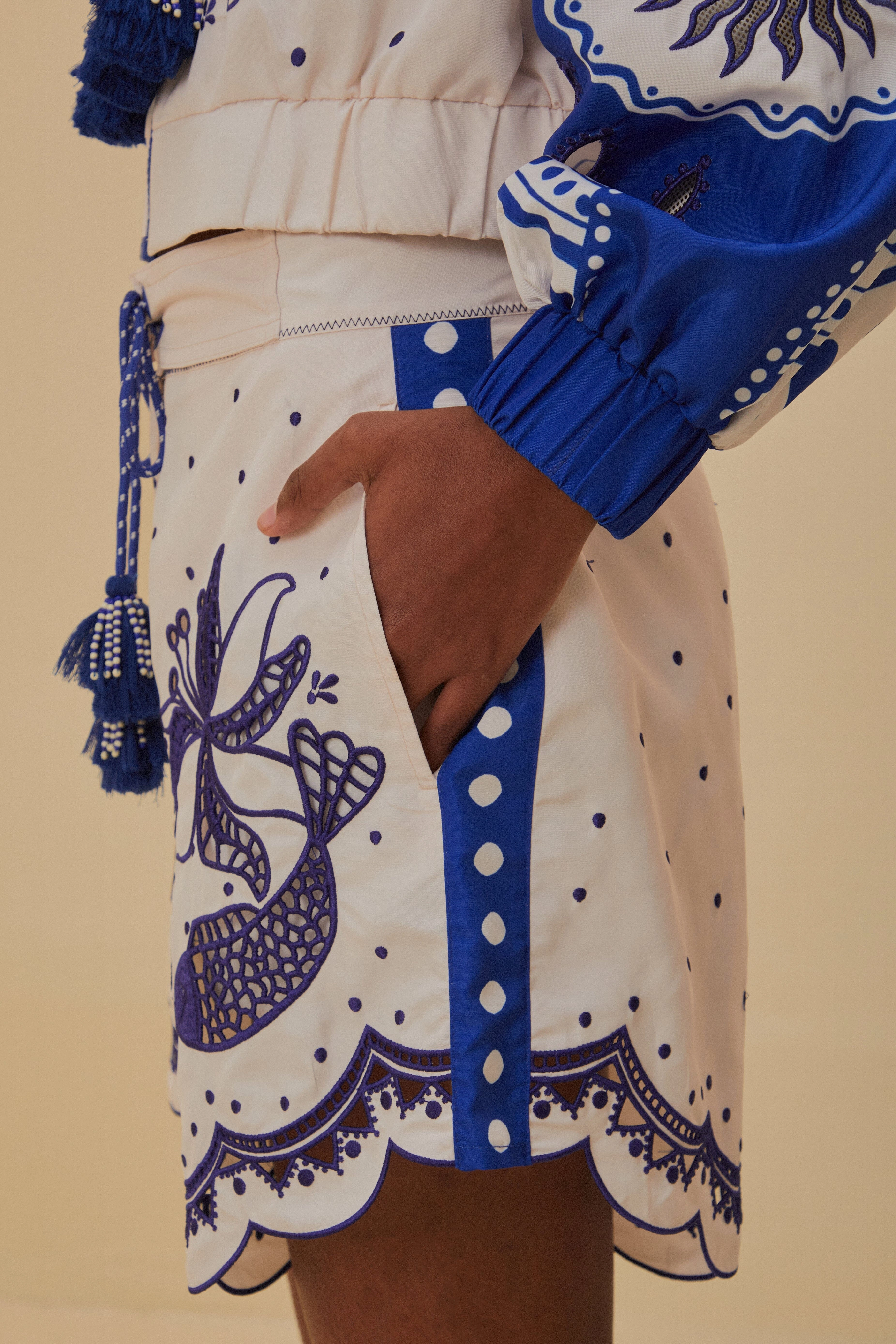 Artisanal Embroidered Shorts Stay Cool Wear Low Bulk Waistband