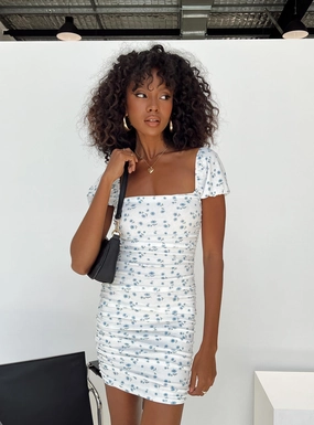 Charvi Mini Dress Blue Floral High Cut Everyday Look