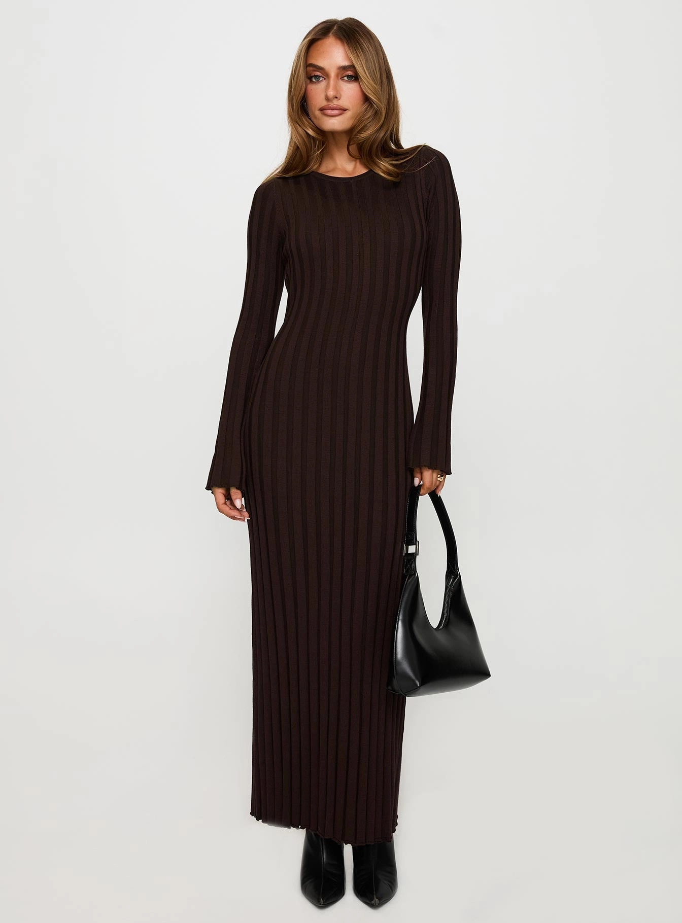 Vespa Long Sleeve Maxi Dress Brown Smooth Line