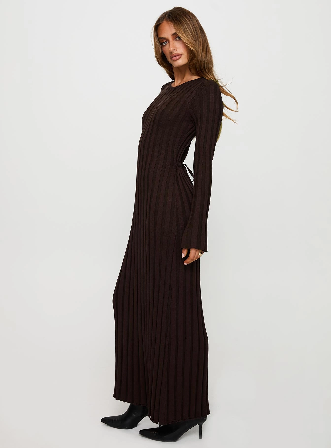 Soft Tones Vespa Long Sleeve Maxi Dress Brown