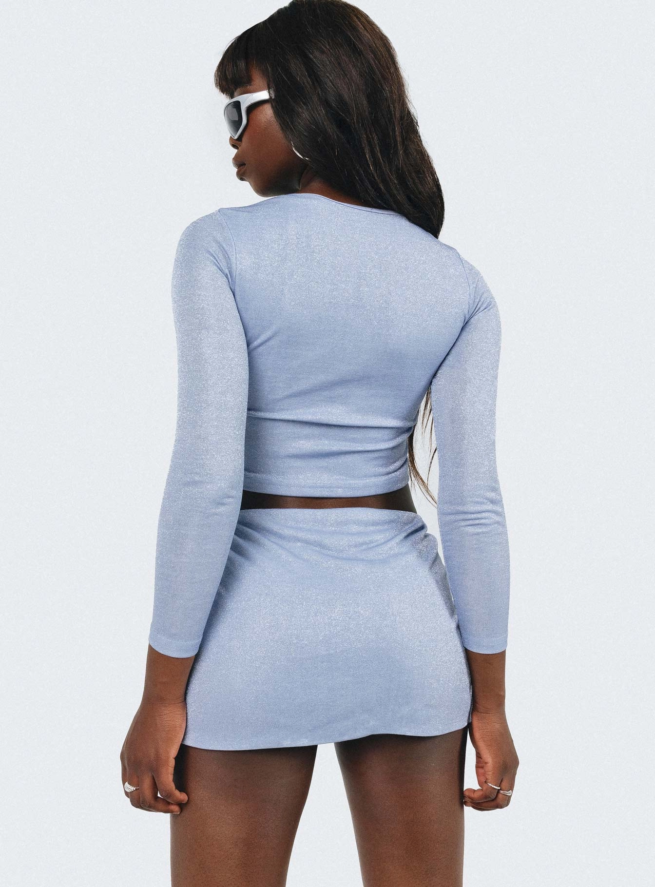 Bold Move Mini Skirt Blue Glitter Sleek Detail
