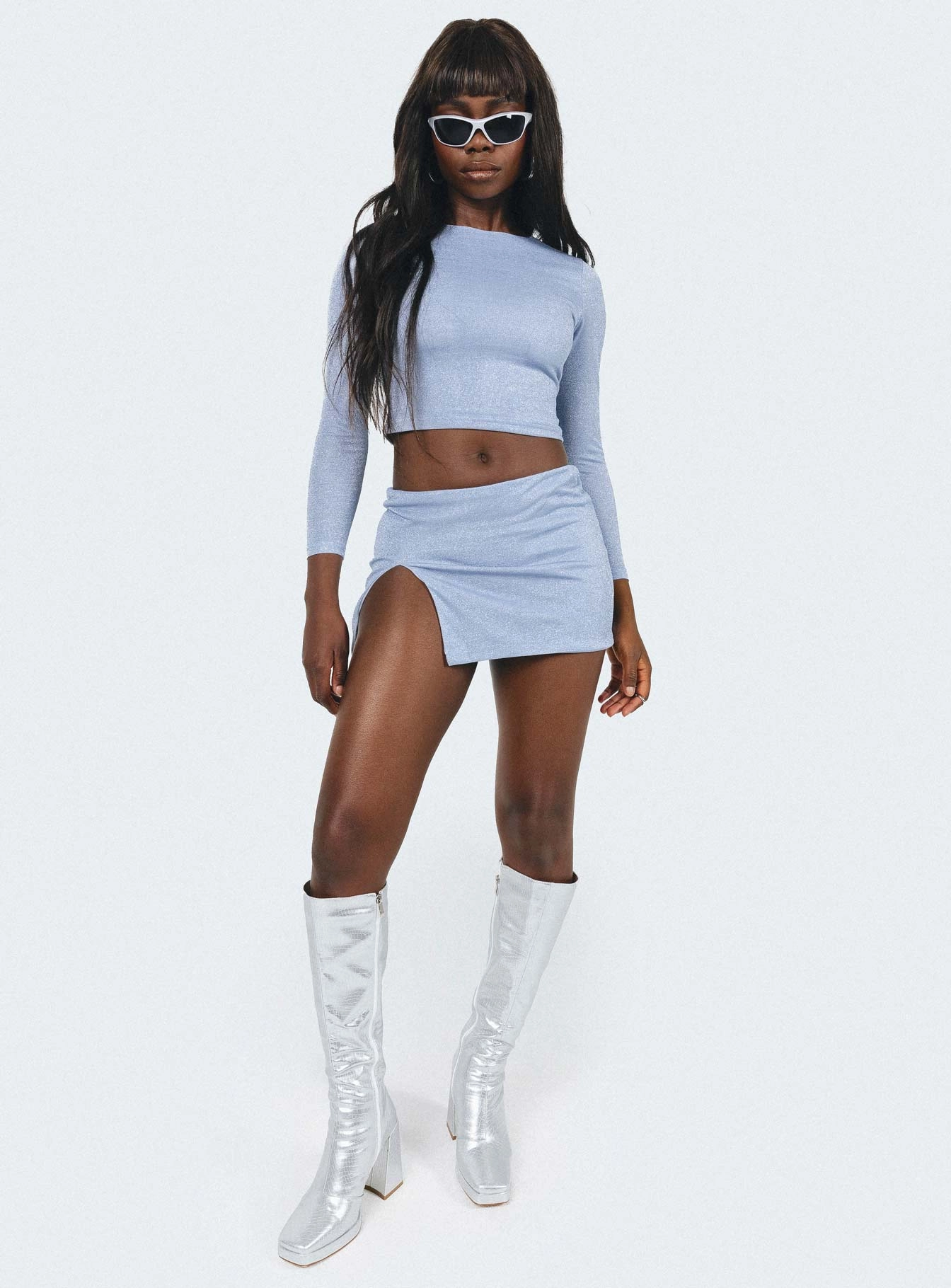 Bold Move Mini Skirt Blue Glitter Collector??s Item Polished Look