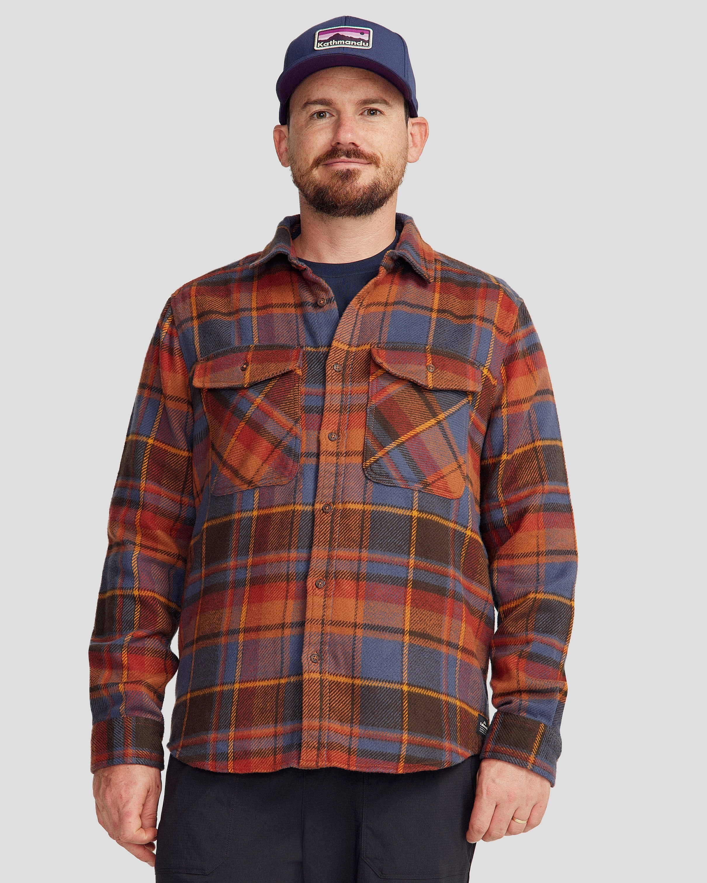 Men's Huntly Long Sleeve Shirt - Hut Plaid Redwood Modern Fit