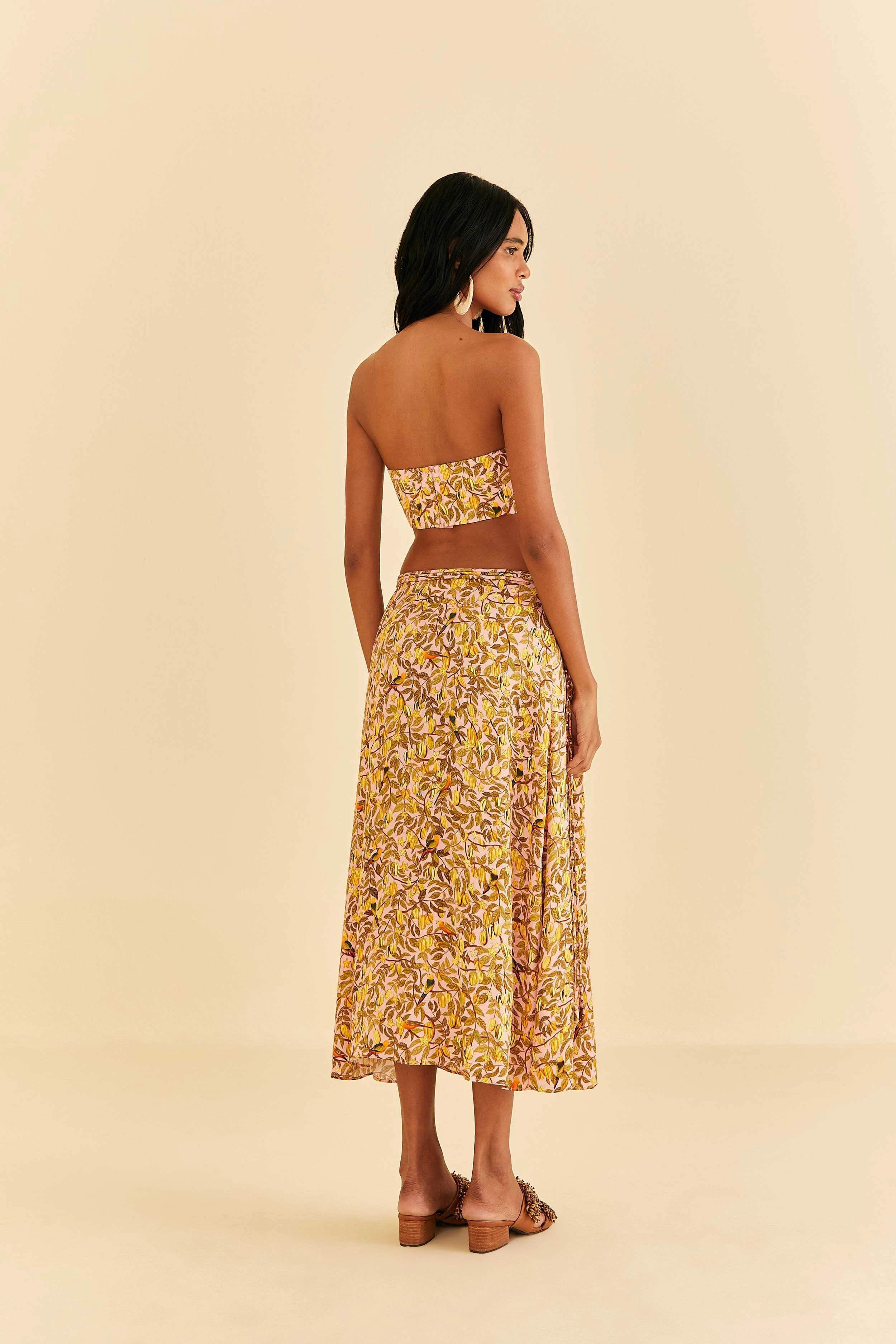 Soft Tones Sophisticated Casual Light Pink Star Fruit Midi Skirt