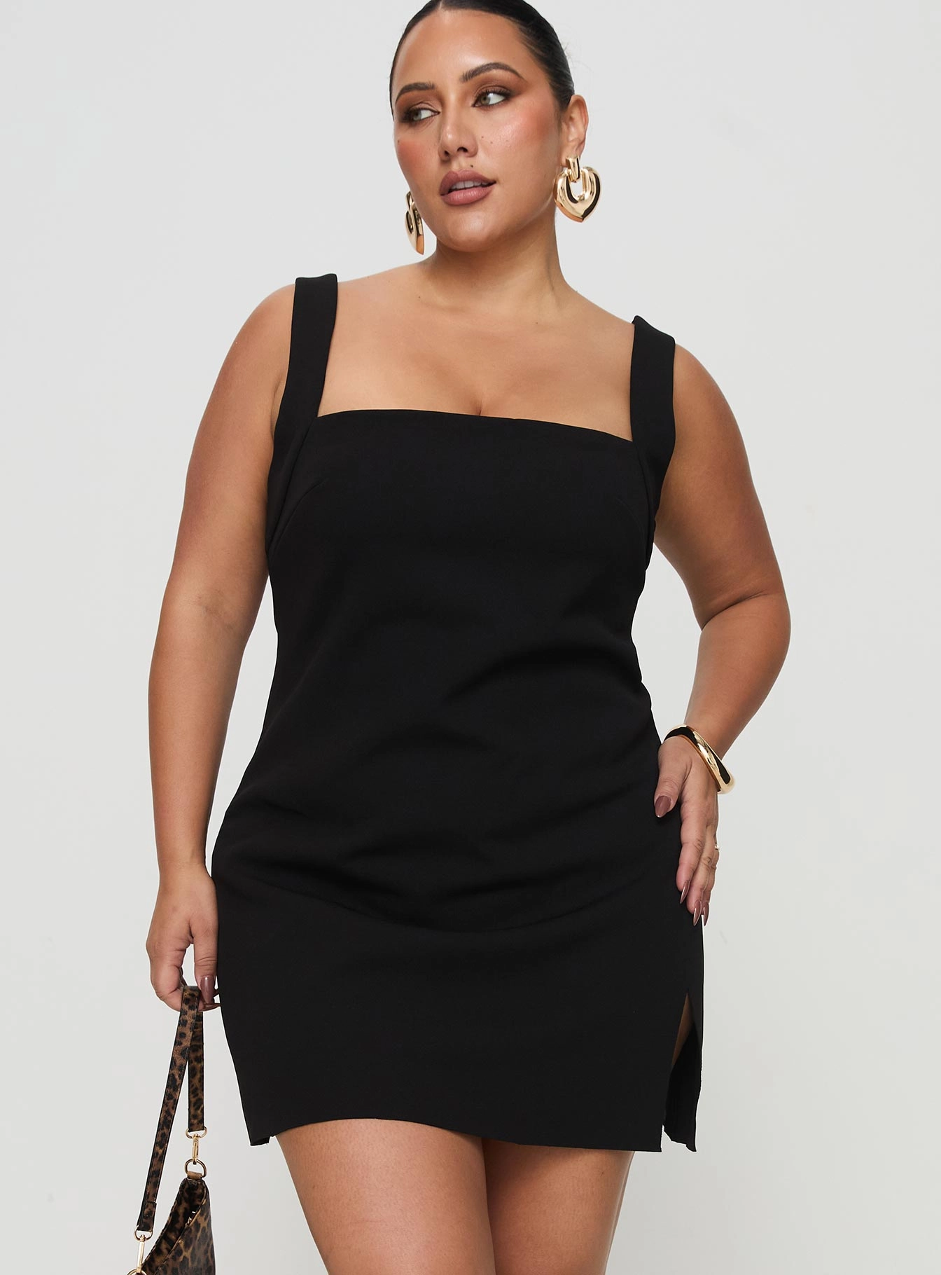 Satin Glow Fit For All Bombshell Mini Dress Black Curve