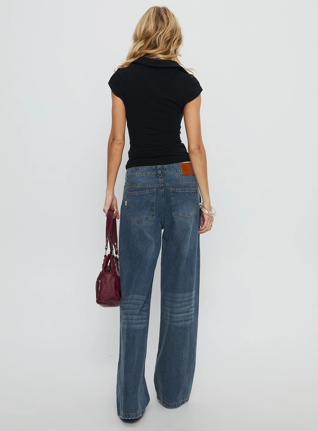Heavyweight Denim Luxury Textured Born Again Mid Rise Straight Leg Contrast Detail Jeans Dark Blue