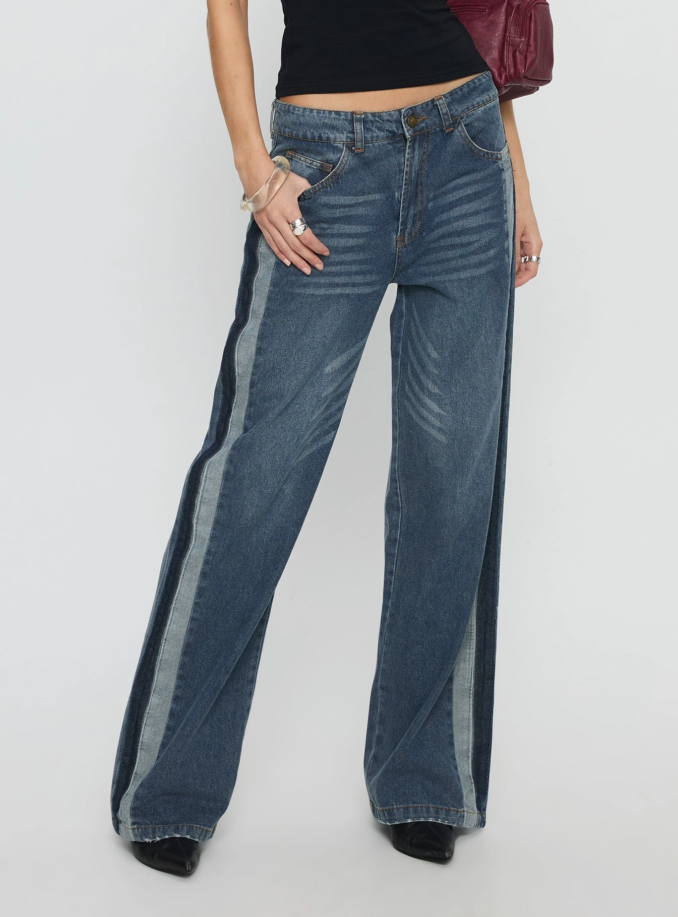 Natural Look Born Again Mid Rise Straight Leg Contrast Detail Jeans Dark Blue