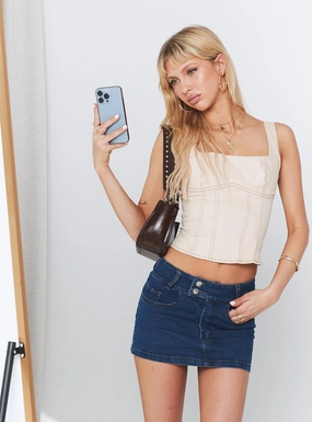 Geometric Print Gentle Comfort Daphnie Denim Mini Skirt Denim