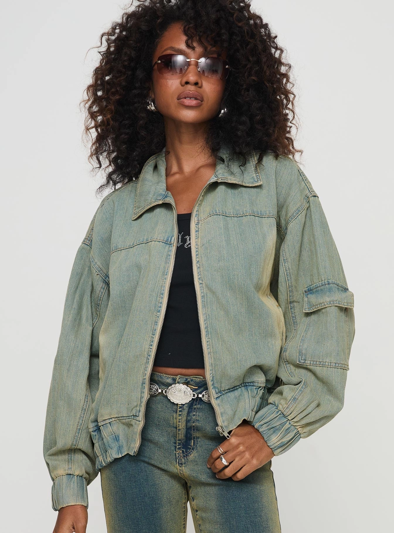 Korbin Denim Bomber Jacket Antique Wash Zipper Guard Weatherproofing Versatile Fit Layer