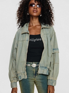 Breathable mesh lining Casual Chill Look Korbin Denim Bomber Jacket Antique Wash
