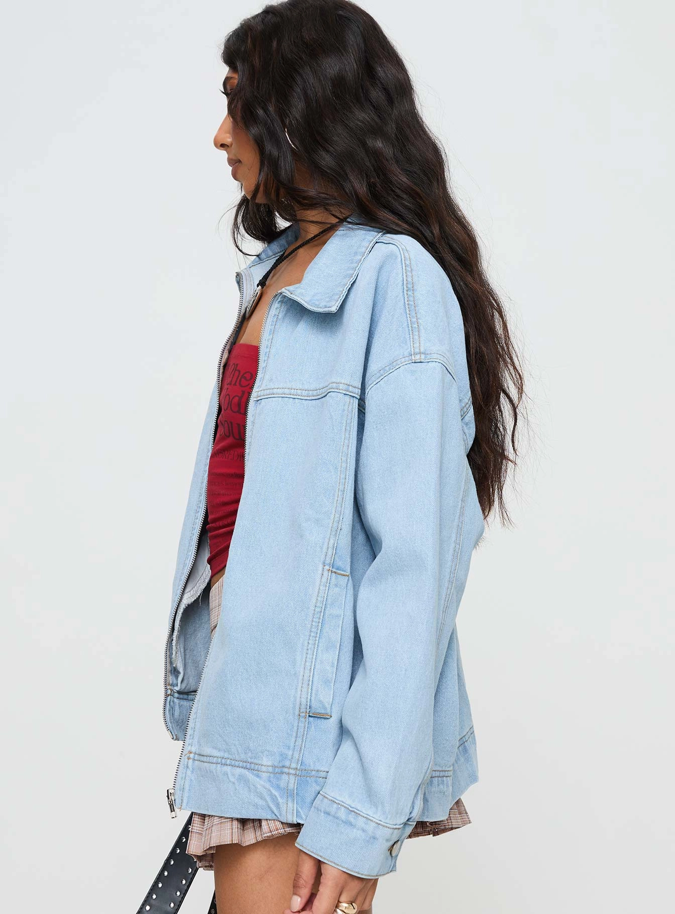hypoallergenic material Ergonomic Drape Goldsmith Denim Bomber Jacket Light Wash