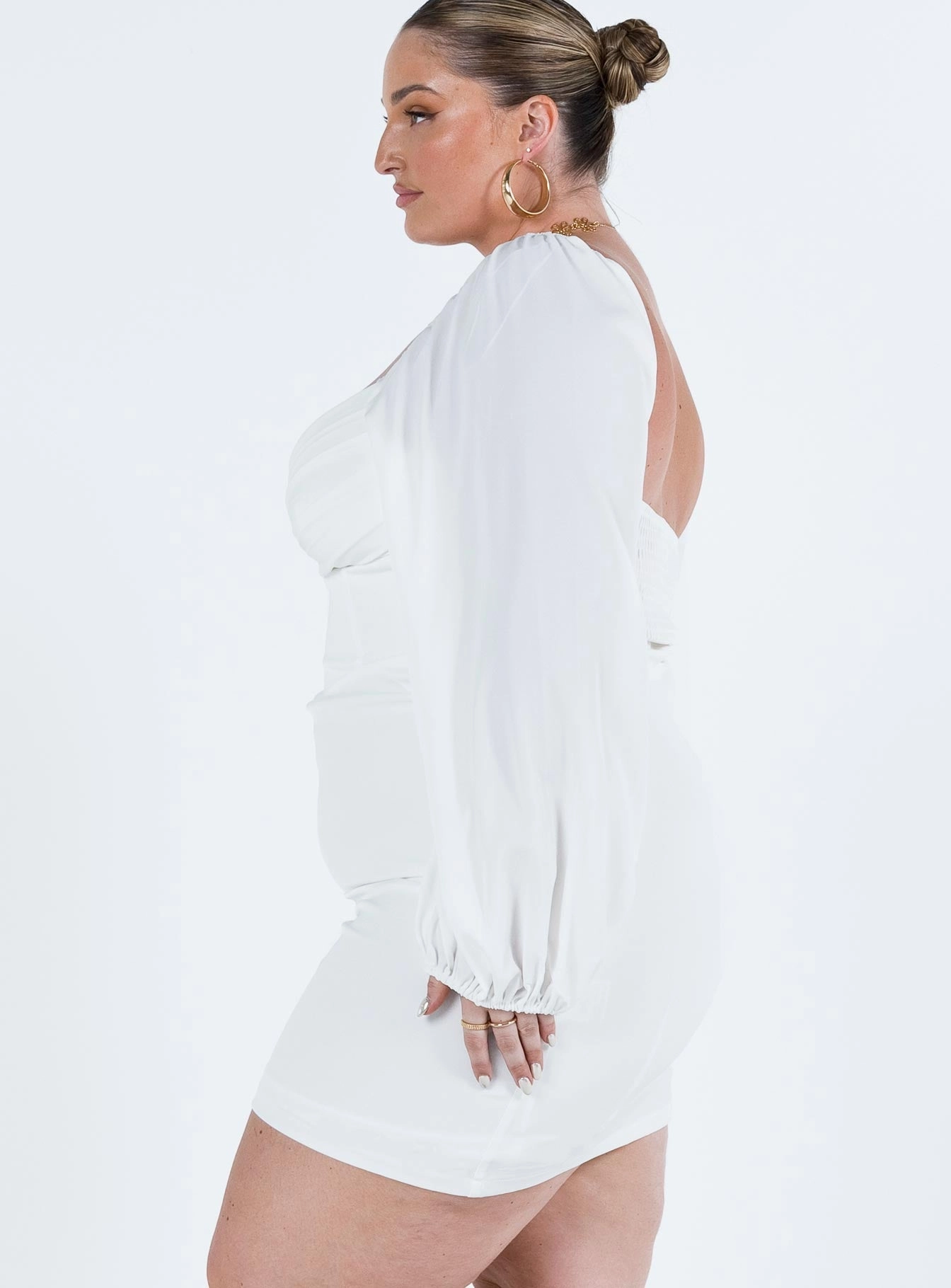 Zoella Long Sleeve Mini Dress White Curve Trendy wrap gown Statement Mood