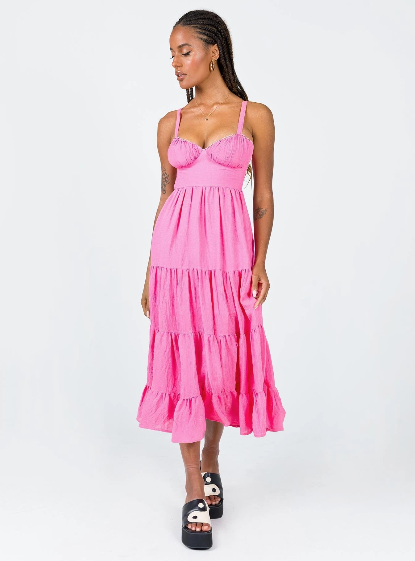 Open Back Weekend Casual Joella Midi Dress Pink
