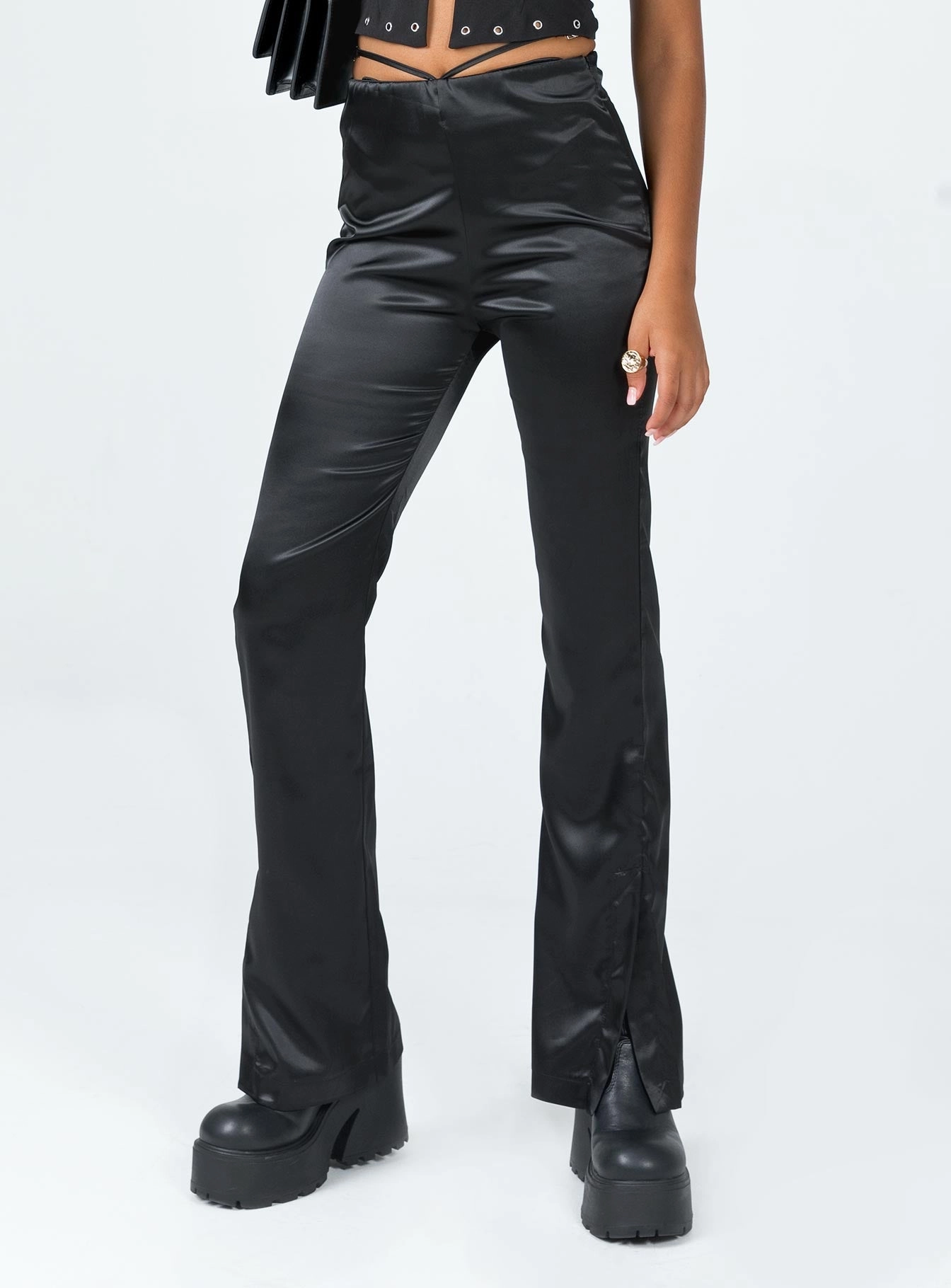 Matina Pants Black SmoothZipper Ripstop Texture