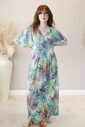 Summer Fashion Tropical Maxi Dress Aqua
