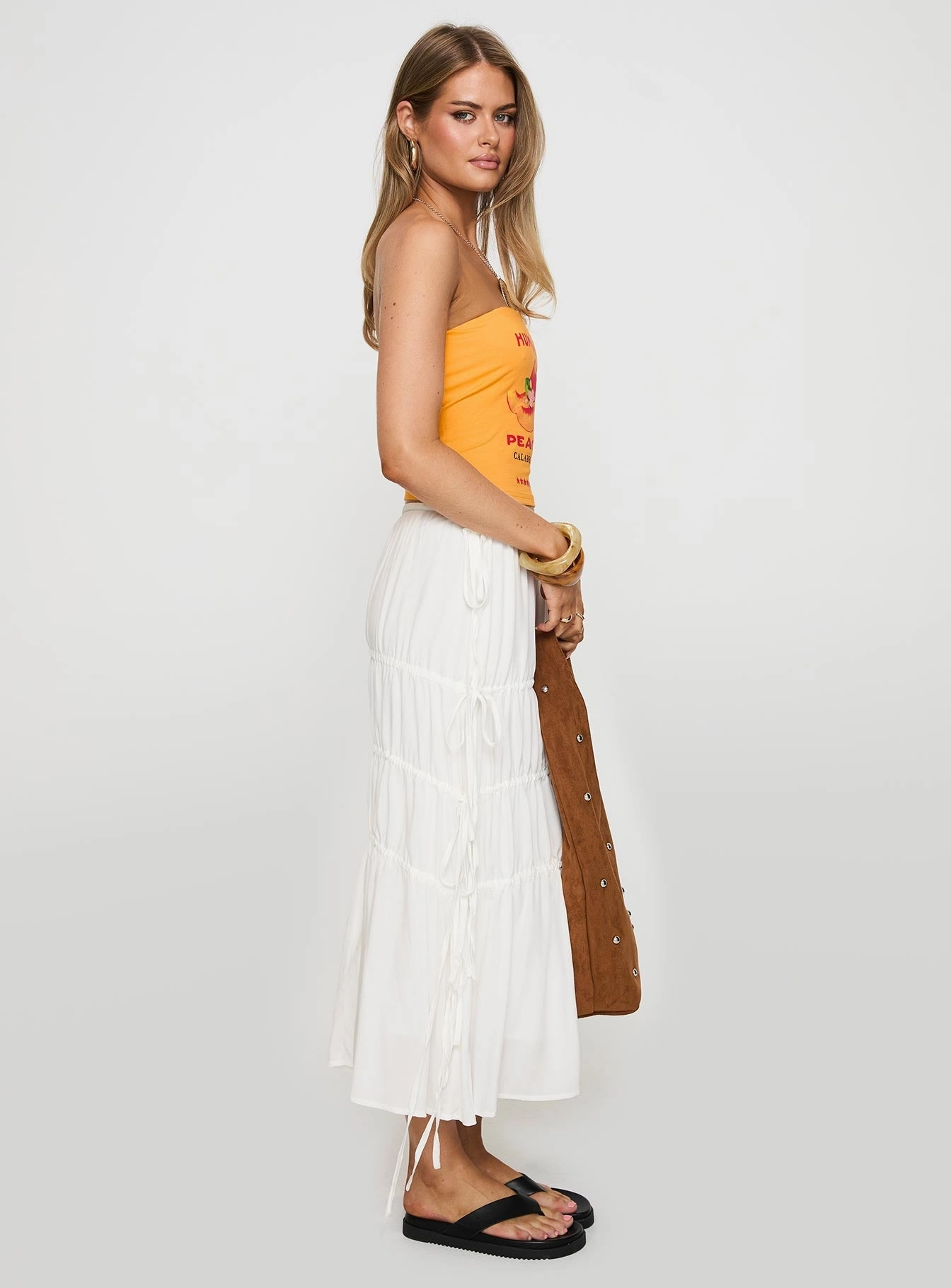 Perky Maxi Skirt White Street Style Cozy Feel