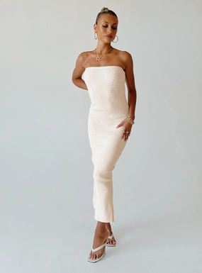 SoftTouchTexture Multipurpose Jayan Strapless Midi Dress White