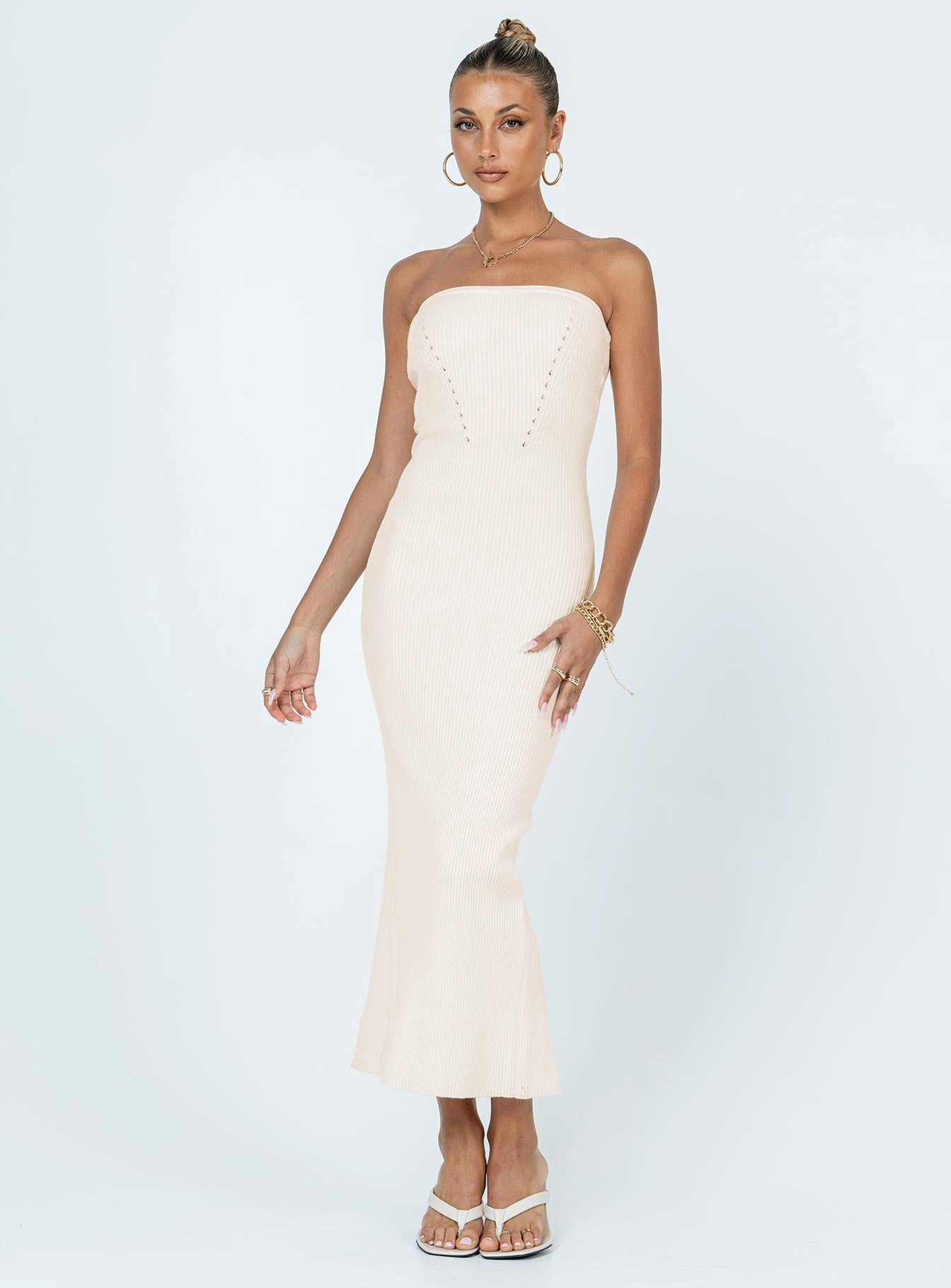 Jayan Strapless Midi Dress White Stain-Guard-Finish