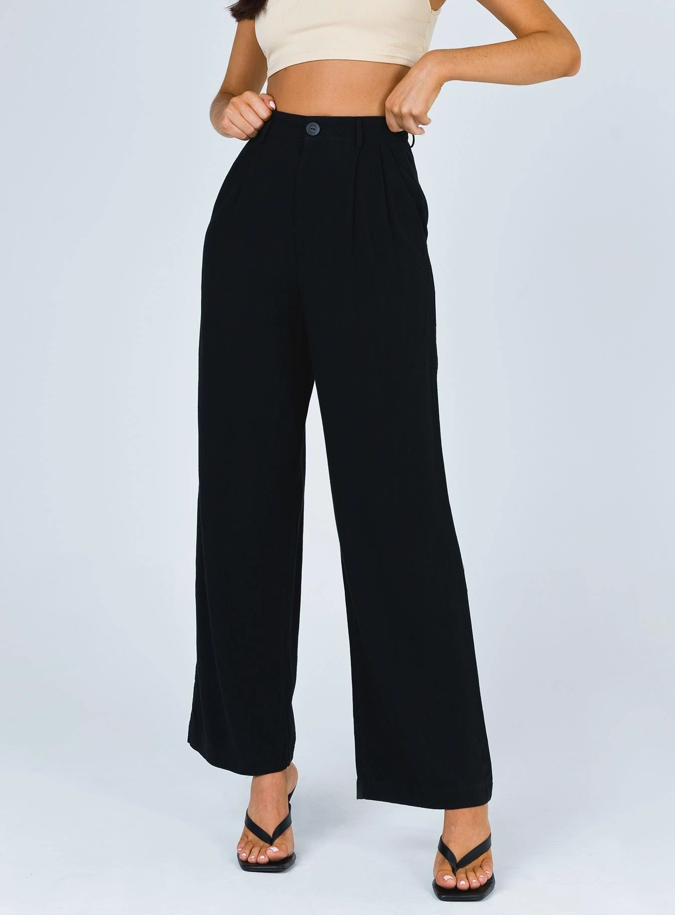 Brenda Linen Blend Pants Black Relaxed Fit WrinkleResistantMaterial